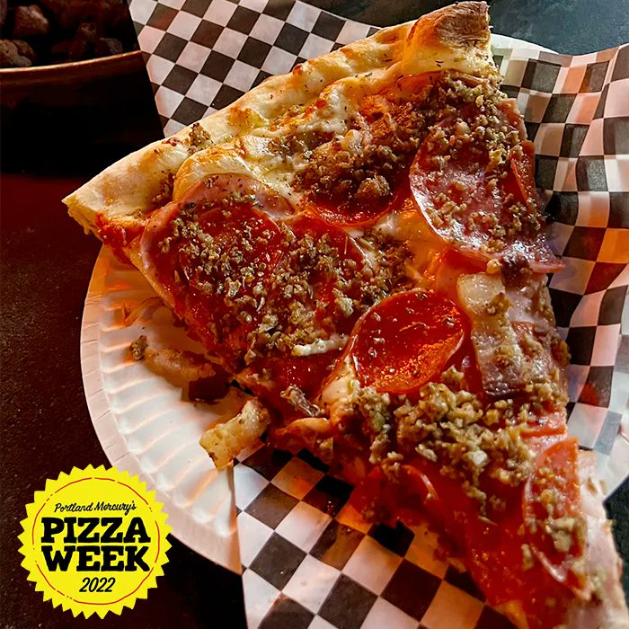 downtownpdxlive's tweet photo. 🍕 @portlandmercury #PortlandPizzaWeek starts April 18th - April 24th. Come check out the "Best thing to put in your mouth on 3rd and E Burnside" - 5 meats 1 hole from the @PIZZASLUTpdx window. What's on it? Pepperoni, Salami, Bacon, Canadian Bacon and Sausage. #downtownpdxlive https://t.co/xBDulnpHld
