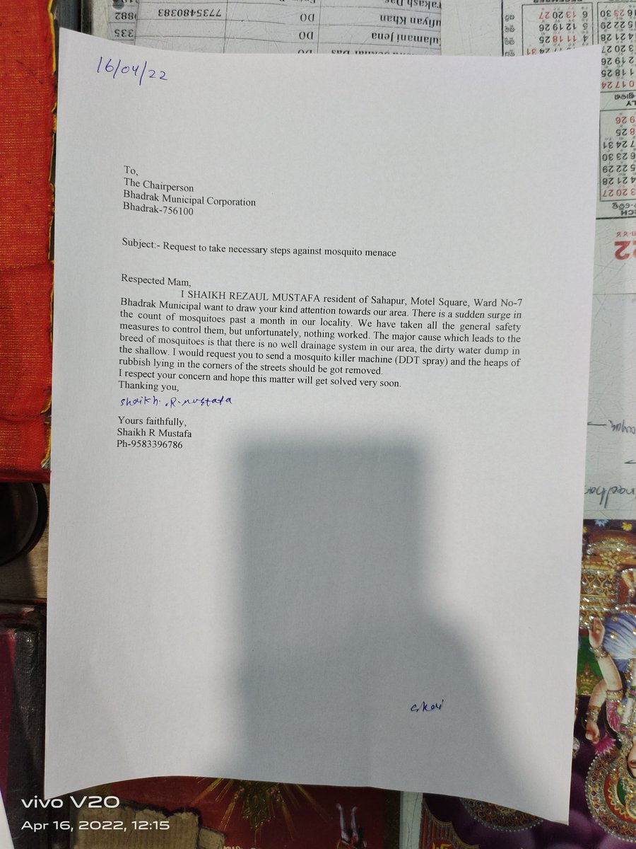 shaikh_m1504's tweet photo. Today I have given letters requesting before @Gulmaki_Habib #chairperson @eobdkmunicipal to spray #DDTpowder in ward No 7; Sahapur,Gabasahi, Motel Square. And another is for installation of #garbageBins in our locality mentioned in the letter. Hope it will be done soon.🙂🙏 https://t.co/yxskRauBRd
