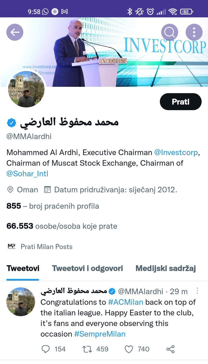 luka_nemet1's tweet photo. Čestitka #Milanu upućena od strane izvršnog predsjednika #Investcorp-a, tvrtke za koju se već nekoliko dana spominje kao potencijalnog kupca velikana iz Milana 👀 https://t.co/hpSepFxNJs