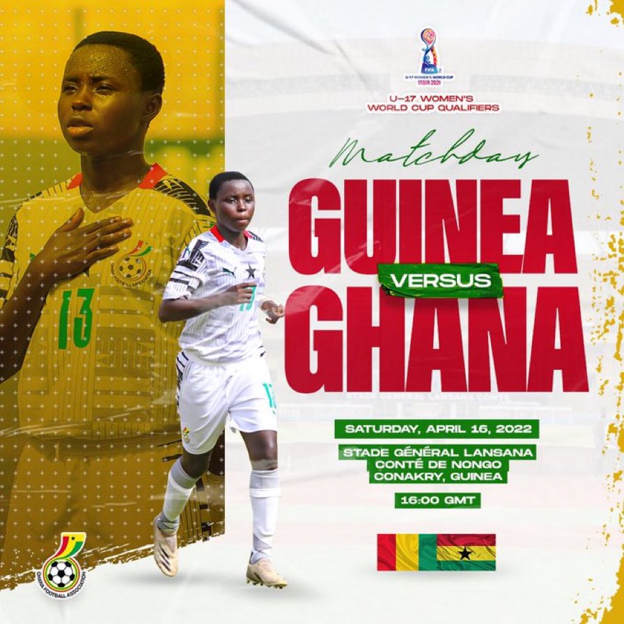 AsafoObed's tweet photo. The Black Maidens of Ghana will be in action against Guinea in the first leg of the third round of the FIFA U17 World Cup qualifier at the General Lansana Conté Stadium today.

#India22
#OASportsUpdate https://t.co/XFbWc0cKNb