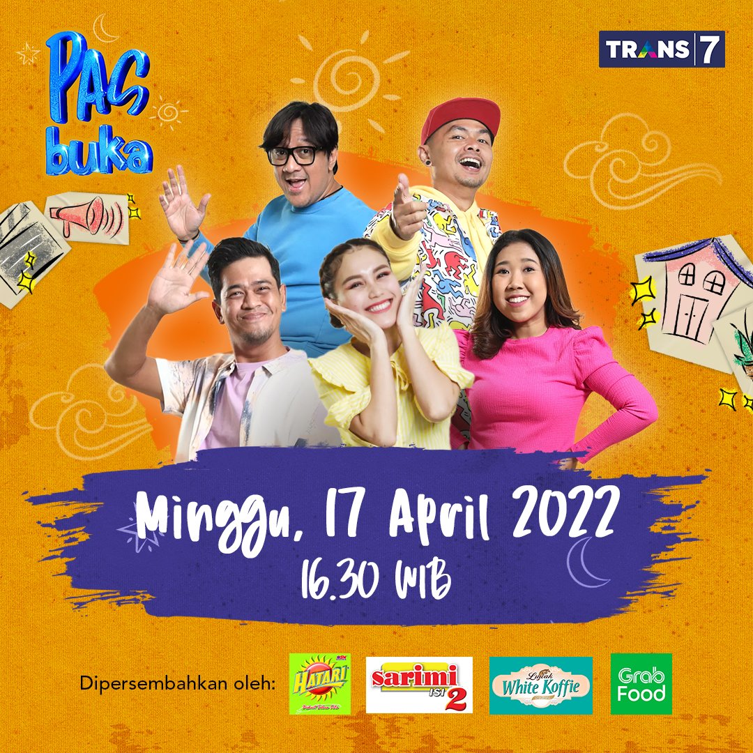 TRANS7's tweet photo. Buka puasa ditemenin cemilan favorit dan lawakan #PASBuka14? Pasti seru banget! Jangan sampai kelewatan sore ini jam 16.30 WIB. @HatariBiskuit #HatariBiskuit #T7 https://t.co/d0LXBcd7fM