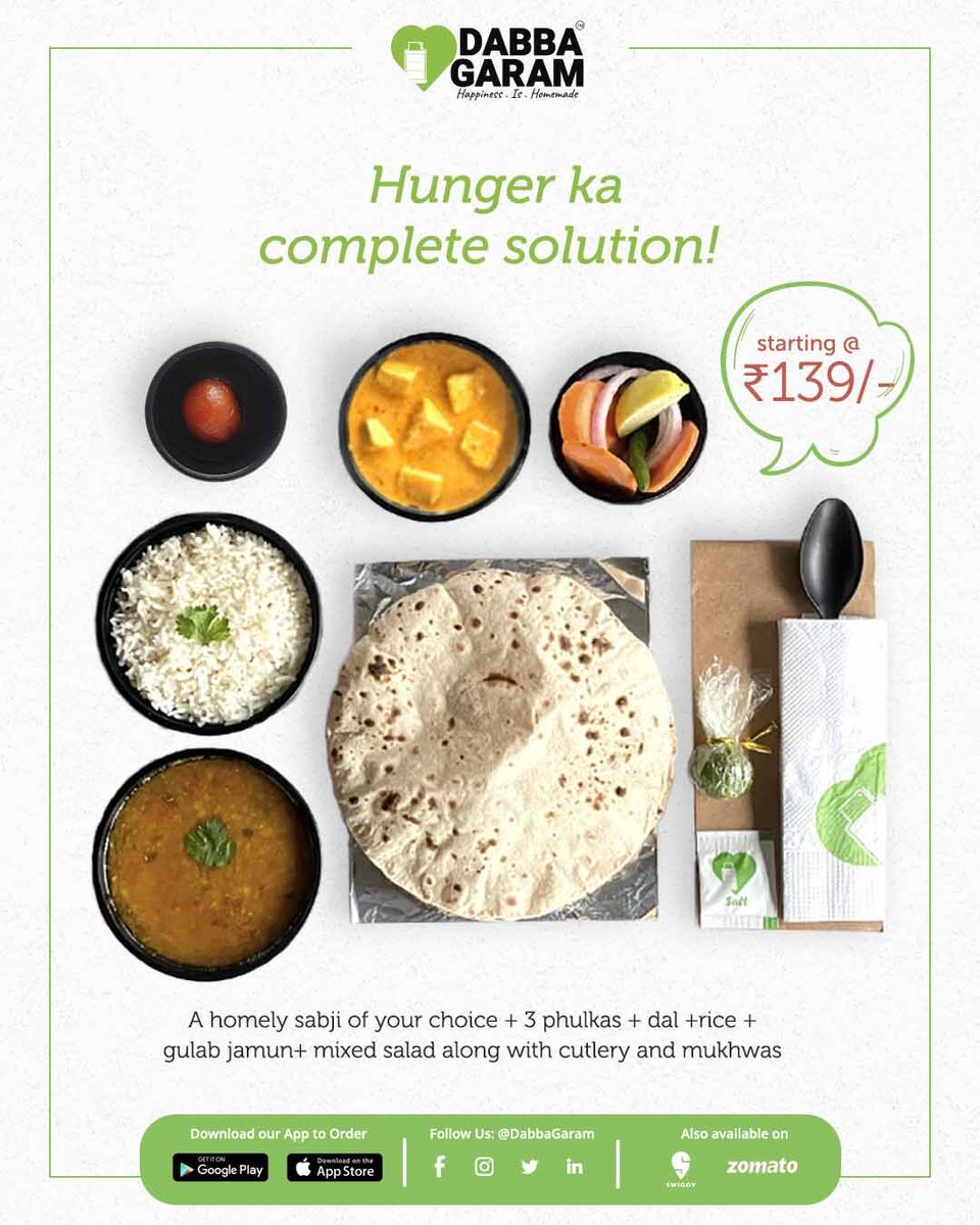 dabba_garam's tweet photo. Don't want to order multiple dishes for your meal separately? Order a Dabba Meal instead! 

#DabbaGaram #Thane #Powai #NewMumbai #kandiwali #MumbaiFoodies #MealDabba  #GoodFood #HomeLike #FoodDelivery #HygienicFood #SafeDelivery #ThaneFoodies #Hungry https://t.co/7jtClUkLIY