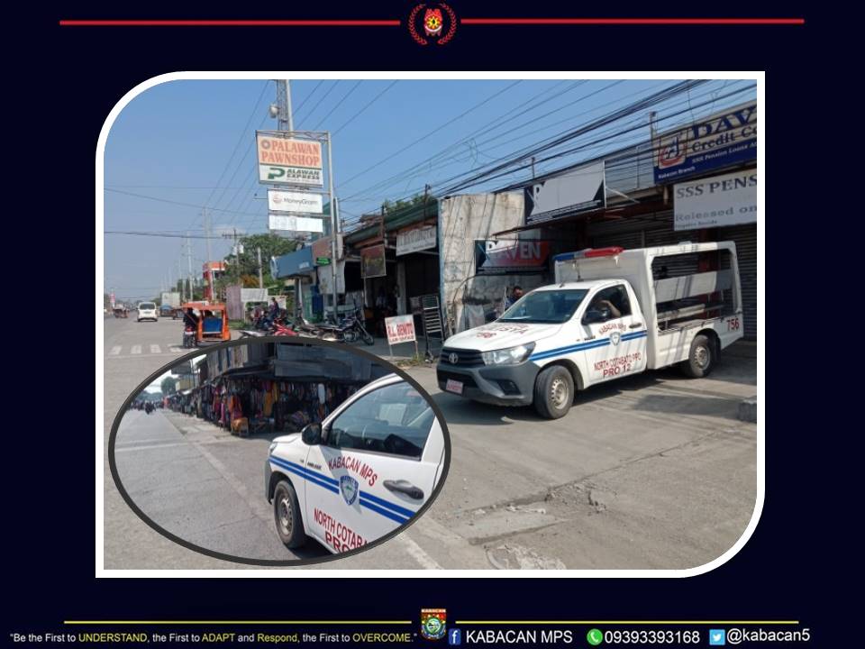 kabacan5's tweet photo. Kabacan MPS led by PEMS Percival Modesto Patrol Supervisor in relation to pandemic COVID 19, EO70, Ligtas SUMVAC 2022, Semana Santa and National and Local Election 2022 conducted mobile patrolling at Kabacan Terminal Complex and Kabacan Public Market, Kabacan, Cotabato. https://t.co/ZNPuM2Nnsw