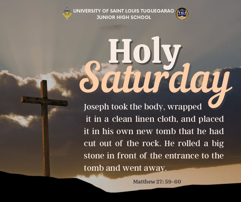 usljhsssg's tweet photo. Today, we commemorate the day that Jesus Christ lays in the tomb after His death and the waiting of His resurrection. Let us all have a moment of prayer in order to prepare for the rising of our Savior, Jesus Christ. https://t.co/n7SWbgU9bu