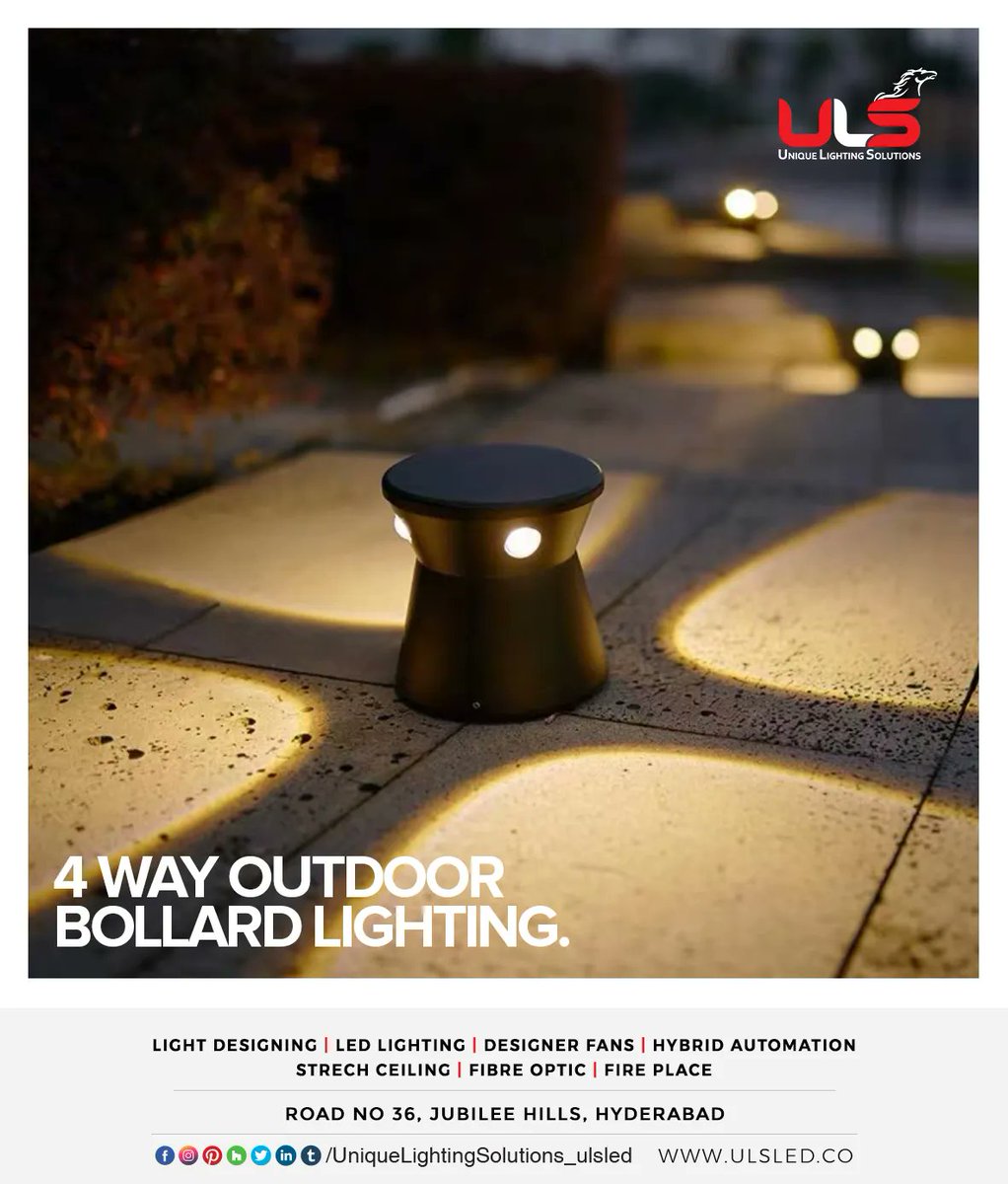 ulsled's tweet photo. The 4-way bollard casts light in 4 directions. These outdoor lights illuminates pathways and landscapes so that the pedestrians can comfortably view in night time. #ulsprojects #lighting #architecturallighting #gardenlights #lightingdesign #lightingdesigner #hyderabadarchitects https://t.co/k3YHq07Eio