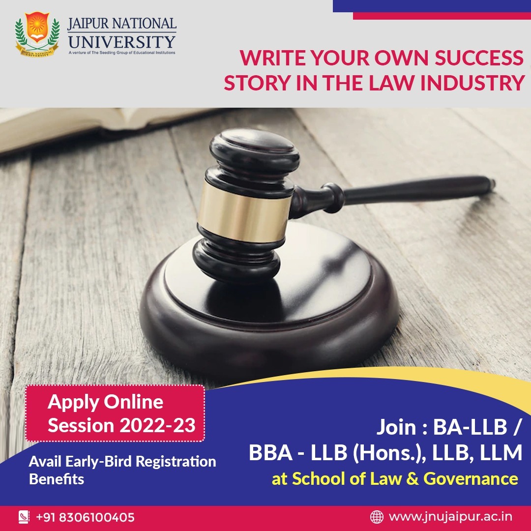 JAIPURJNU's tweet photo. From international law to public governance &amp; commerce to corporate regulations, the #Lawprogrammes by the School of Law &amp; Governance offers a wide range of career options. Our classrooms &amp; moot courts are the perfect places to gain upto-date knowledge &amp; polish your legal skills. https://t.co/p6OoCFQfxp