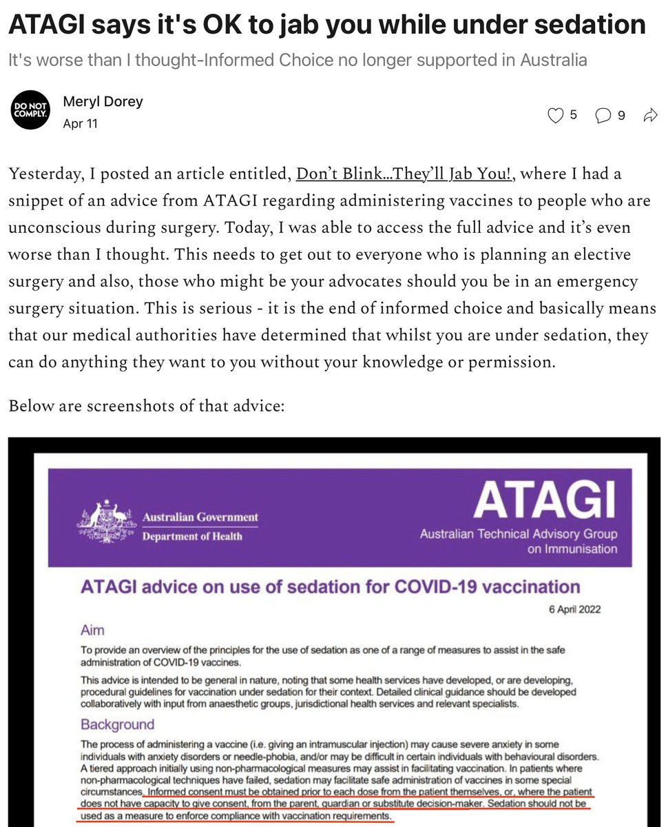 luckylosing's tweet photo. Meryl seems to have forgotten to read the #ATAGI statement she claims heralds, "the end of informed choice... [when sedated] they can do anything they want to you without your knowledge or permission".

Because it clearly states the opposite.
#StopAVN https://t.co/nAFoY8doGz