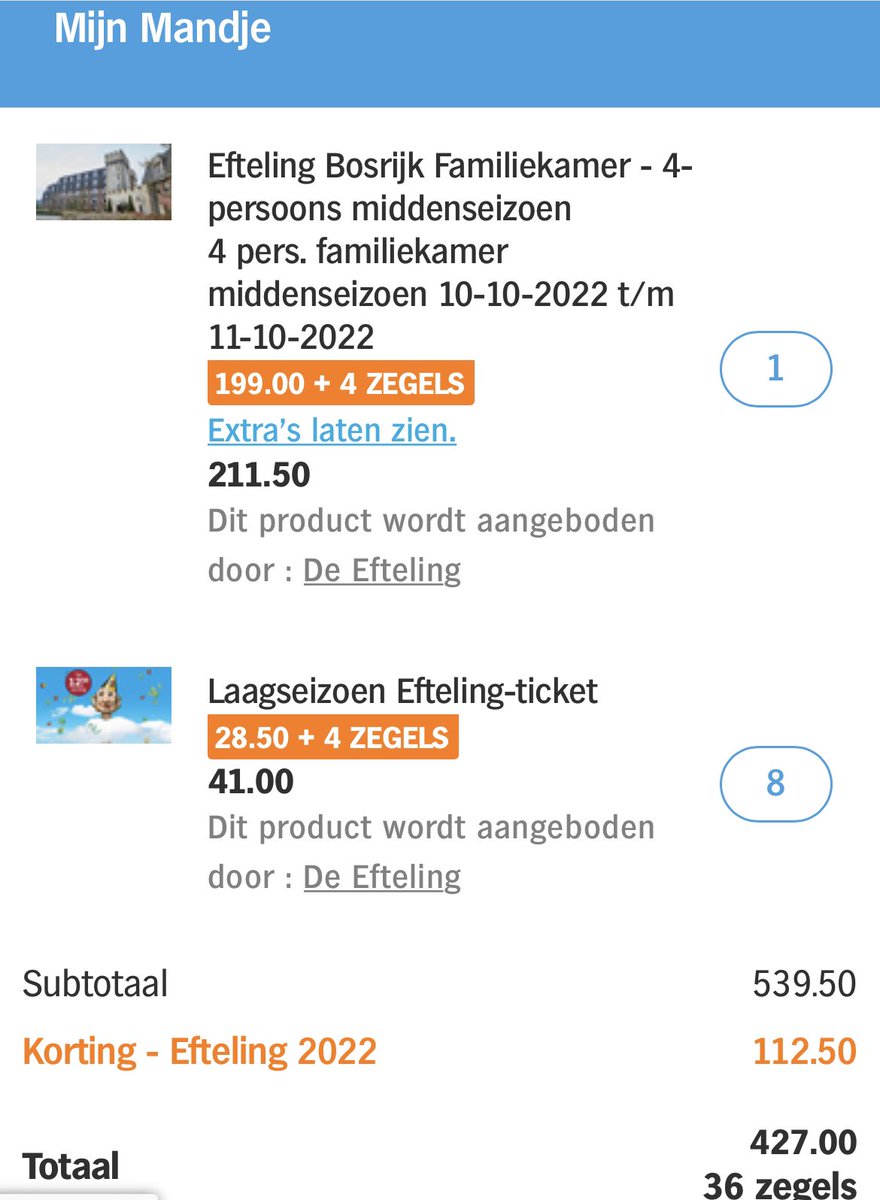ManouchevanAlst's tweet photo. @albertheijn @Efteling Boek een hotelkamer via de AH spaaractie (10-11 okt), koop nog 4x 2 dagen toegangskaartjes (2x €28,50 pp) en betaal €427,-. Boek nu zelf op de site van de Efteling en betaal €424,-. Voordelige actie, wie let er nu op de kleintjes? 🙃 https://t.co/QwQg4t3KZY