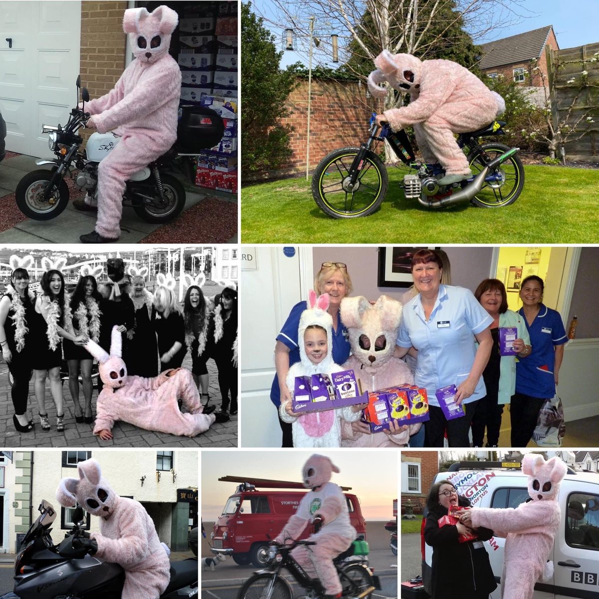 WrightMalcolm's tweet photo. The Big Pink Bunny will be out and about with his friends again this morning, helping his young friend Darcie-Grace deliver the Easter eggs she’s collected to a number of local Care Homes around Teesside. If you see him, give him a smile and a wave (if you’re not terrified) ❤️🐰 https://t.co/vLlpahgDzm
