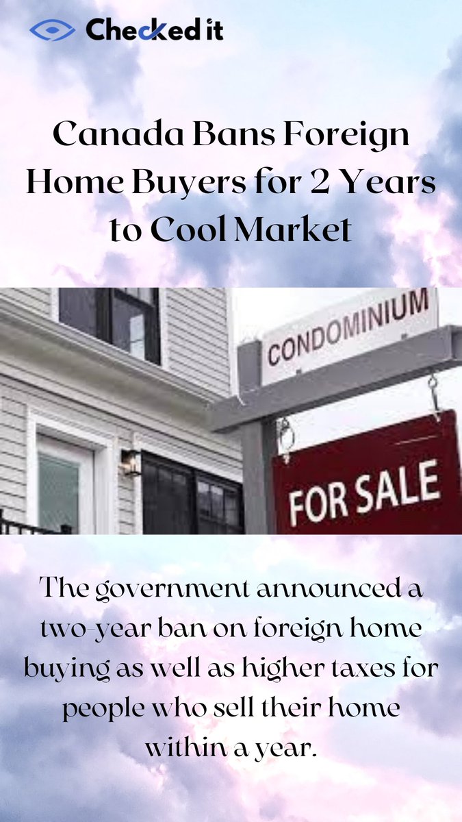CheckedIt1's tweet photo. In an effort to cool off a hot housing market, Prime Minister Justin Trudeau's government said on Thursday that foreign investors will be barred from purchasing homes in Canada for two years.
#canada #ban #property #house #checkedit #checked_it #educhecked https://t.co/kvdWr8HNGF