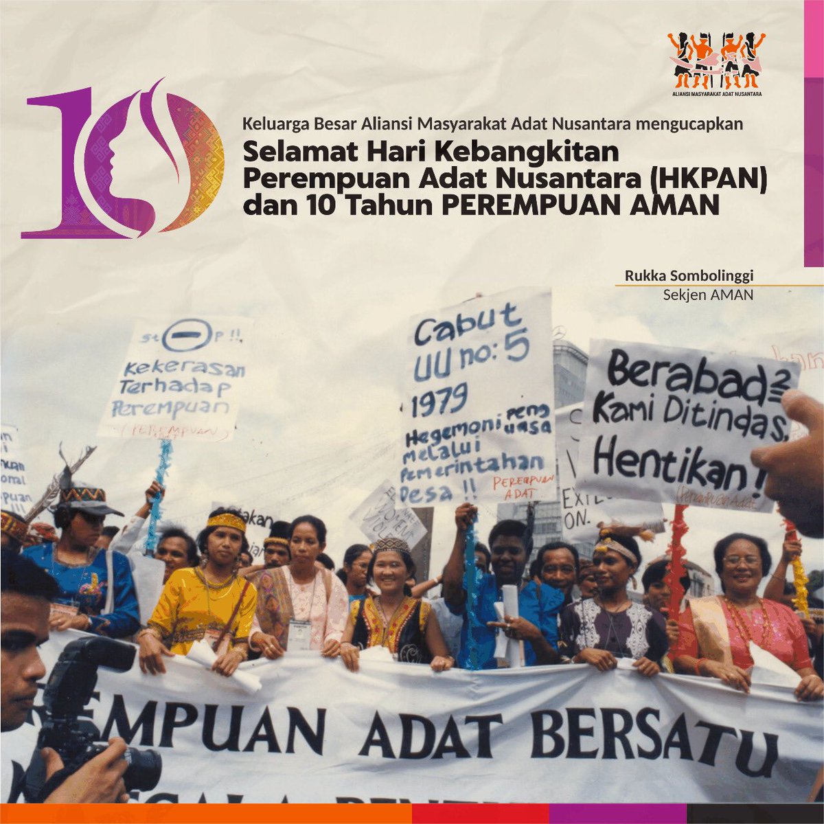 rainata's tweet photo. Selamat Merayakan Hari Kebangkitan Perempuan Adat Nusantara 2022 & 10th berdirinya PEREMPUAN AMAN.
“Penghancuran terhadap Kedaulatan atas pengetahuan, Otoritas Perempuan Adat".
#HKPAN2022 #10THNPEREMPUANAMAN #Perempuanadat #SahkanRUUMasyarakatAdat https://t.co/AuKkRJDv9a