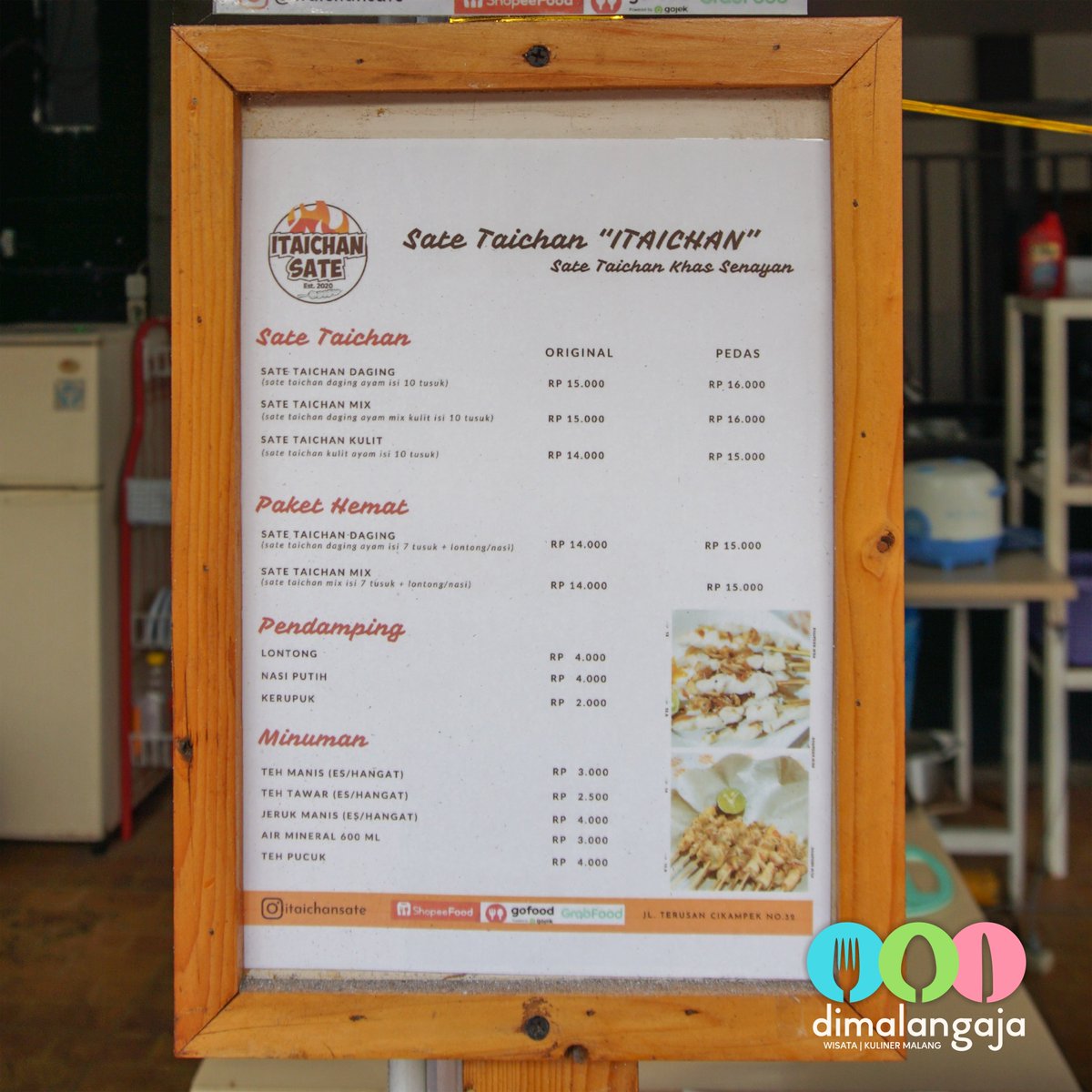 dimalangaja's tweet photo. #dimalangajaklojen Sate Itaichan
📍 Jl. Terusan Cikampek No. 32
⌚️ 16.00 - 22.00
✔️ Wifi
💰 2 - 16 rb
🛵 Shopee, go/grab food
🍝 • Sate taichan daging ori &amp; pedas
• Sate taichan mix ori &amp; pedas
• Sate taichan kulit ori &amp; pedas

#dimalangaja #malang #kuliner #kulinermalang https://t.co/oX9Neqk11D