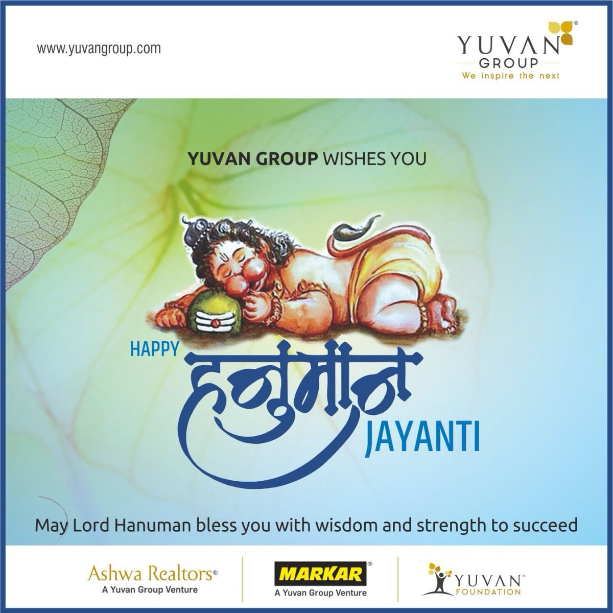 yuvangroup_2014's tweet photo. Lord Hanuman symbolizes strength, unparalleled devotion and selfless service. May the celebrations of Hanuman Jayanti infuse your life with high spirits. Wishing a very Happy Hanuman Jayanti to everyone!
#YuvanGroup #AshwaRealtors #Markar #YuvanFoundation #HappyHanumanJayanti https://t.co/oBT4Zb0Dyp
