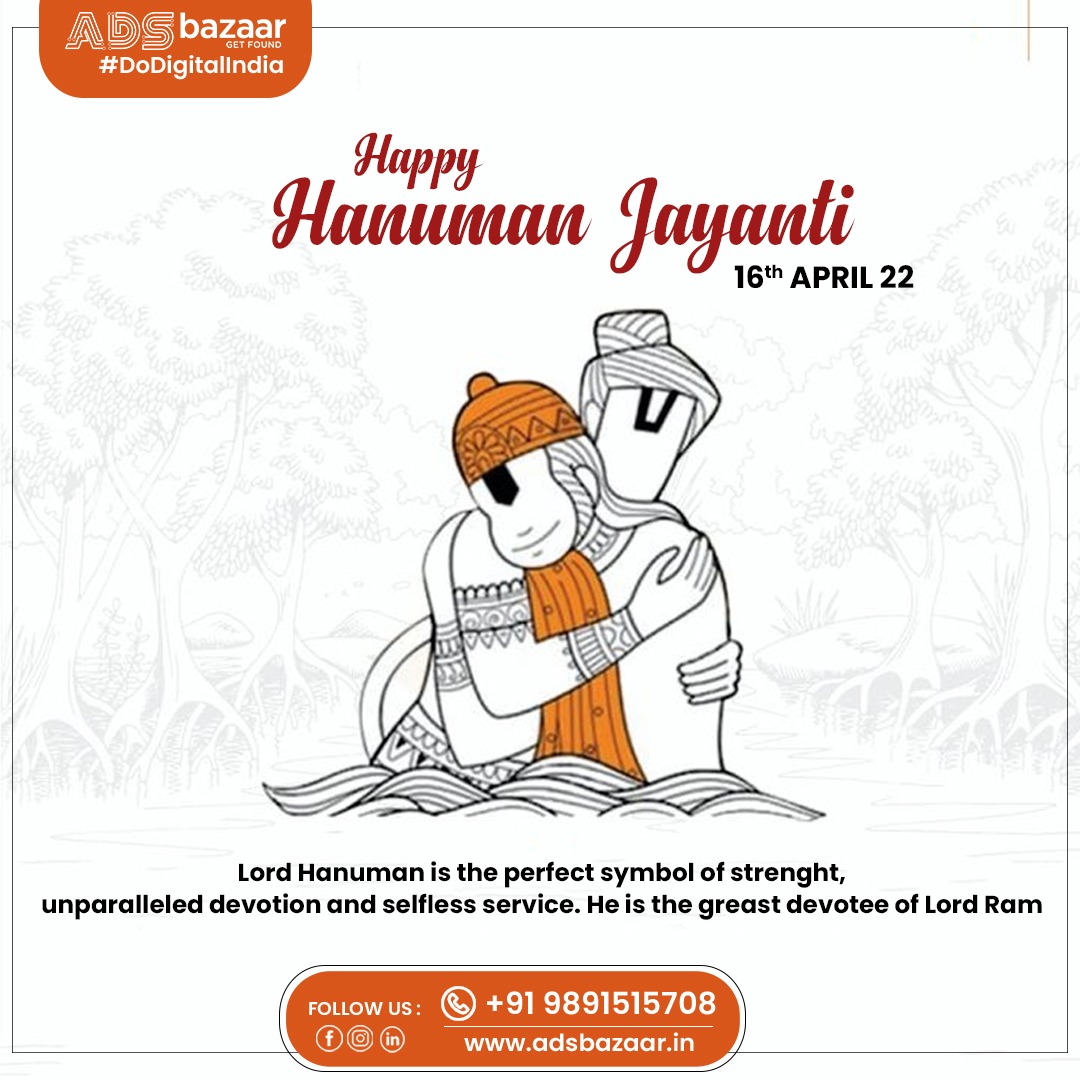 WeADSBazaar's tweet photo. May Lord Hanuman bless your life with happiness, peace, and prosperity. Wish you all a very Happy Hanuman Jayanti!!

#HanumanJayanti 🙏#HappyHanumanJayanti2022 #LordHanuman https://t.co/LqXjf9pV0P