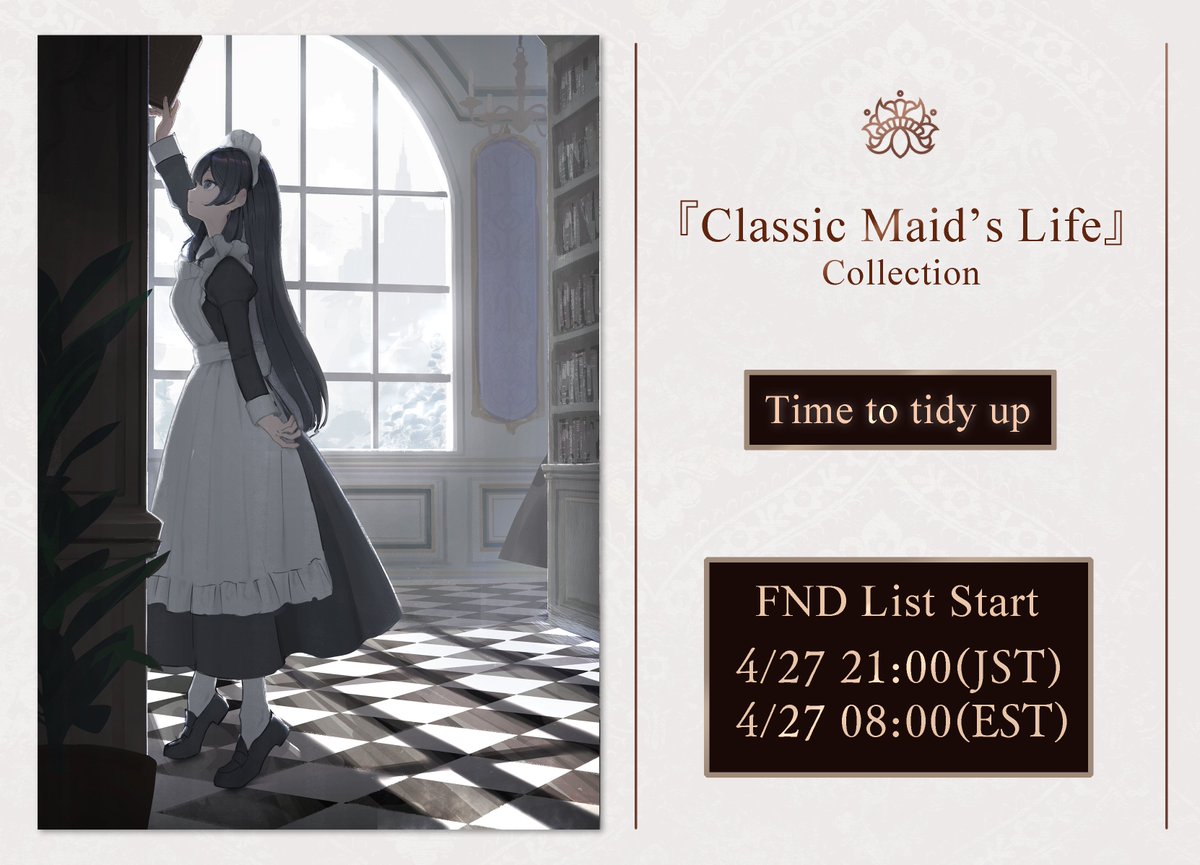 shiori_eth's tweet photo. A new 「Classic Maid's Life」 collection is being launched🌸

This collection of works focuses on communicating through illustration!

「Checkmate」「Time to tidy up」「Melody」
https://t.co/gR8Bj3KmI9
These three pieces join the collection!  ✨ https://t.co/hmzoVL1vlT