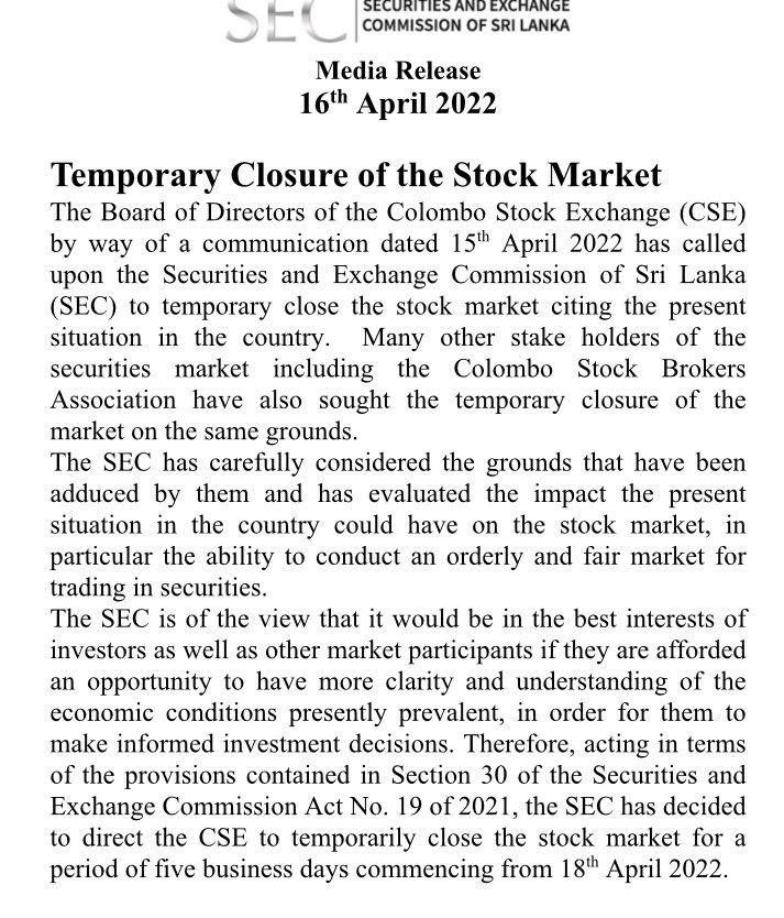 SEC directs CSE to be closed from April 18