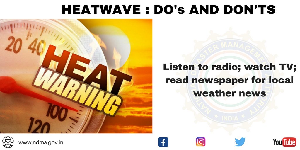 ndmaindia's tweet photo. #Heatwavetip: Listen to Radio; watch TV; read Newspaper for local weather news. https://t.co/pg3TnvGqhe