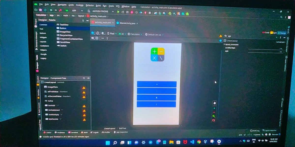 aayushthakur_01's tweet photo. My first basic calculator Android app.
#developers 
#myfirstapp
#Android 
#Coding #coder https://t.co/tcqLBVhGUK