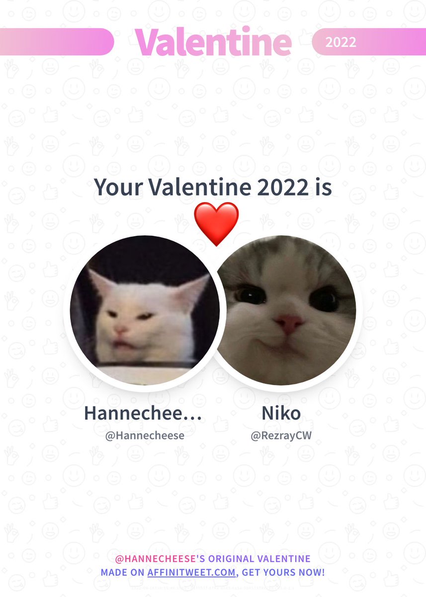 ✨ Valentine 

This year you're mine RezrayCW! ❤️
And you, whom will be yours?

➡️ affinitweet.com/valentine