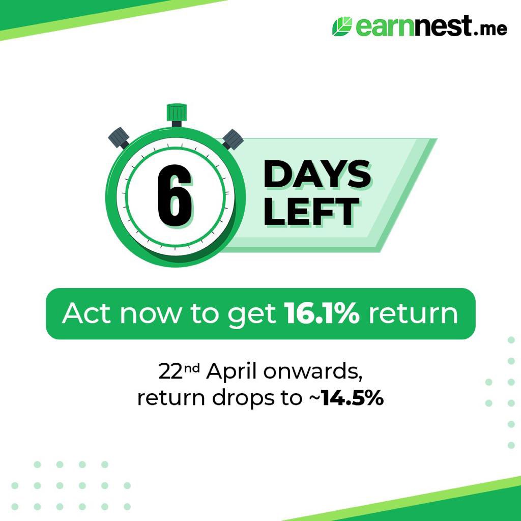 earnnest_me's tweet photo. 75% of Project Rise is gone! You have only 6 days to lock in 16.1% return. Act now to earn a higher return, secured by real estate, with balanced risk &amp; regular payouts. Don’t miss out on this investment opportunity! https://t.co/daghP8LjWs https://t.co/wY6O6llnK7