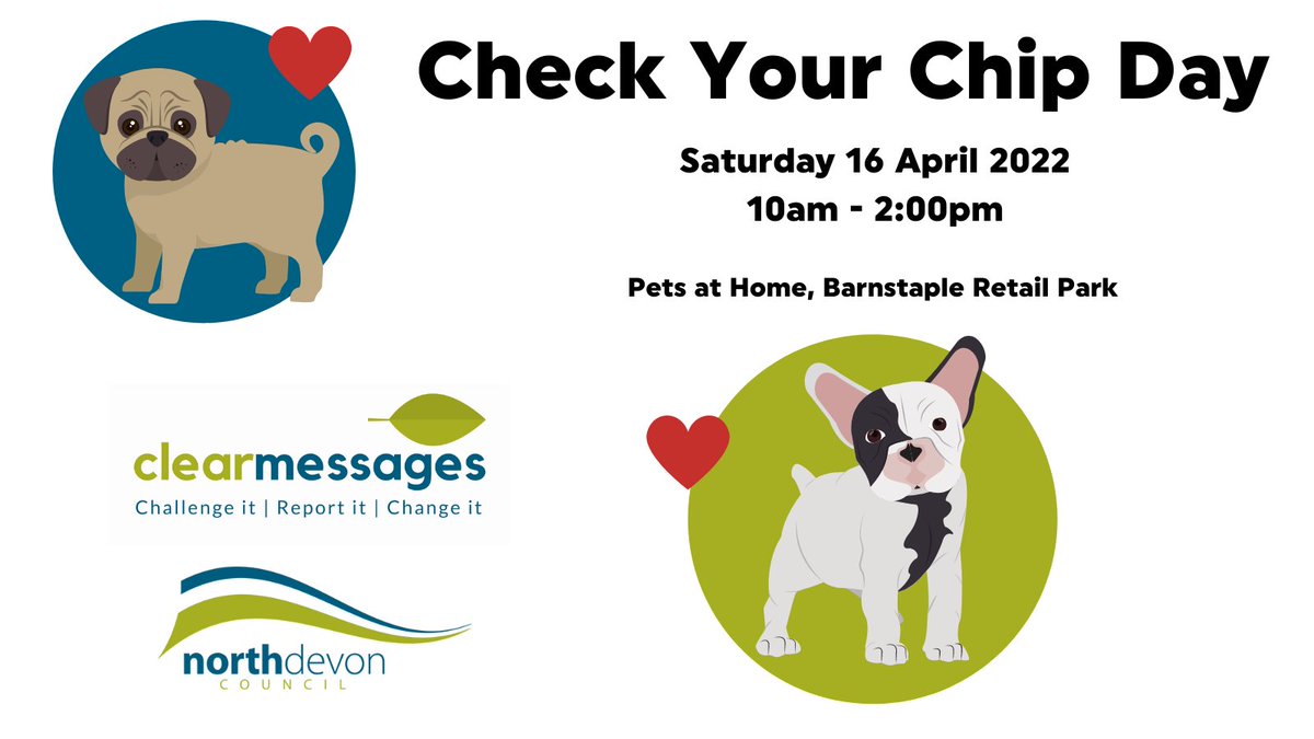 Many lost dogs cannot be reunited with their owner due to the details on their microchip being incorrect.

Come along to ‘Check Your Chip Day’ TODAY, Saturday 16 April at Pets at Home, Barnstaple. Our Officers will be there to help you get your dogs chip checked out! 

#ChipCheck