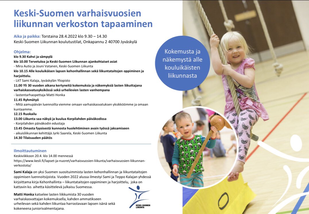 Kiva päästä parin viikon päästä juttelemaan lasten liikunnasta. Tsekkailen kuvia ja videoita vuosien ajalta aiheeseen liittyen ja haikeus iskee. Välillä taytyy silmäkulmaa pyyhkästä. Miten nopeesti aika onkaan mennyt. Kiitoksia vielä <a href="/JouniVatanen1/">Jouni Vatanen</a> kutsusta