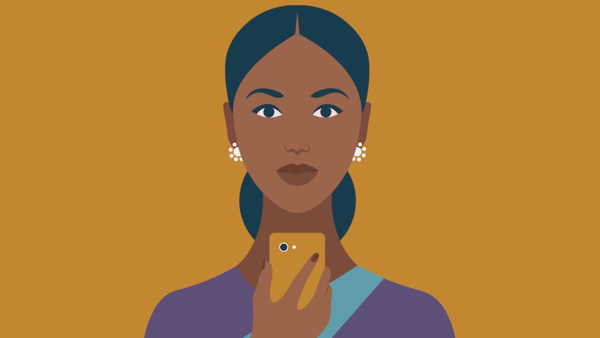 Illustrated image of a person looking at a phone 