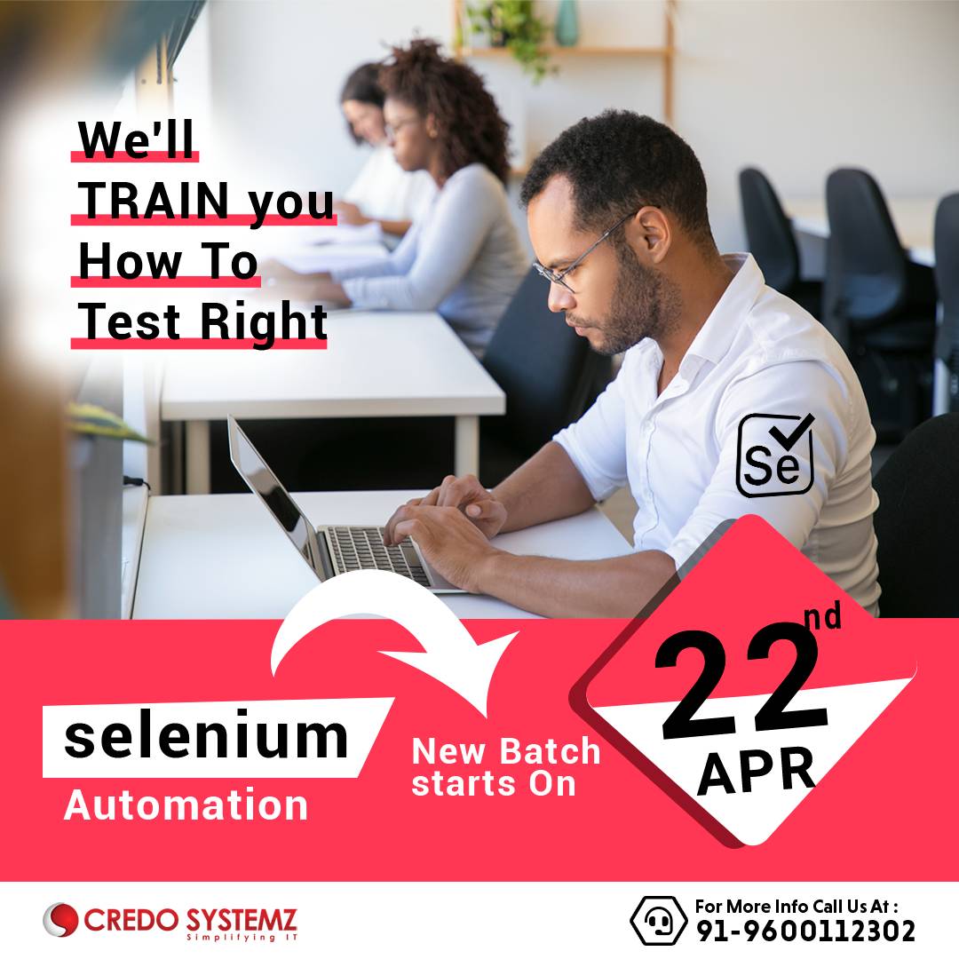 credosystemz's tweet photo. Selenium automation testing tool - Top most used automation testing tool all over the industry & this it the right time to upskill yourself in it.
Free demo: +91 9600112302
Know more: https://t.co/KtUkzCtDQ8
#onlinecourse #classroomsession #training #credosystemz https://t.co/zgry8nfsm8