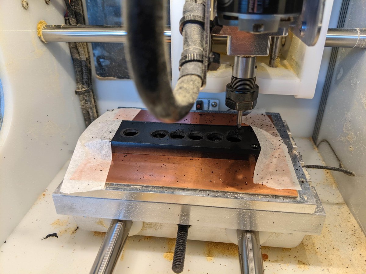 toybuilder's tweet photo. Used my @bantamtools #Othermill to machine ABS faceplates for @hammondmfg enclosure 455L802. Mangled the first (climb cutting) and second (conventional cutting) attempts before realizing that I needed to mask the top surface while milling. Came out pretty good once I did that. https://t.co/WHkuICR88K