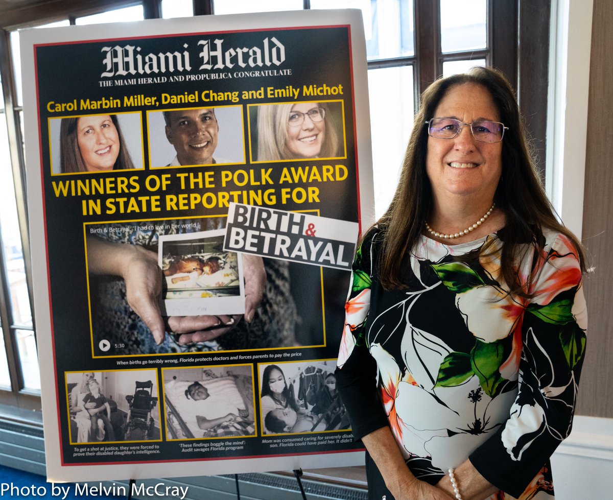 MelMcCray's tweet photo. @MarbinMiller &amp; @dchangmiami of the Miami
Herald in partnership with ProPublica won the @PolkAwards for exposing the consequence of a 1988 law designed to shelter medical providers from lawsuits by funding lifelong care for severely disabled children.  https://t.co/PDIP808bGT https://t.co/6ezcpsQTkG