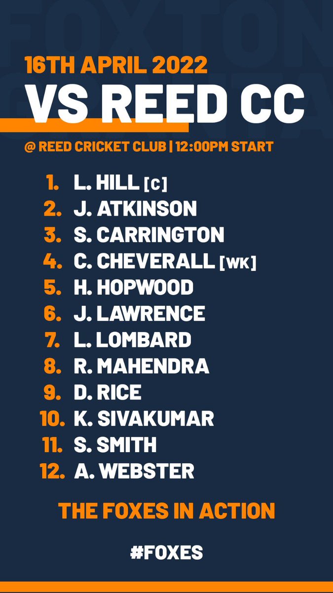 Foxton Granta CC (@foxtongrantacc) on Twitter photo Our team to face <a href="/reedcricketclub/">Reed (C)C</a> in our first friendly of the 2022 season! ๐ฆ
A link to follow the game will be posted before the start! โน๏ธ 
โข
โข
โข
#foxtongrantacc #foxes #cricket #cambridge #foxton Our team to face <a href="/reedcricketclub/">Reed (C)C</a> in our first friendly of the 2022 season! ๐ฆ
A link to follow the game will be posted before the start! โน๏ธ 
โข
โข
โข
#foxtongrantacc #foxes #cricket #cambridge #foxton