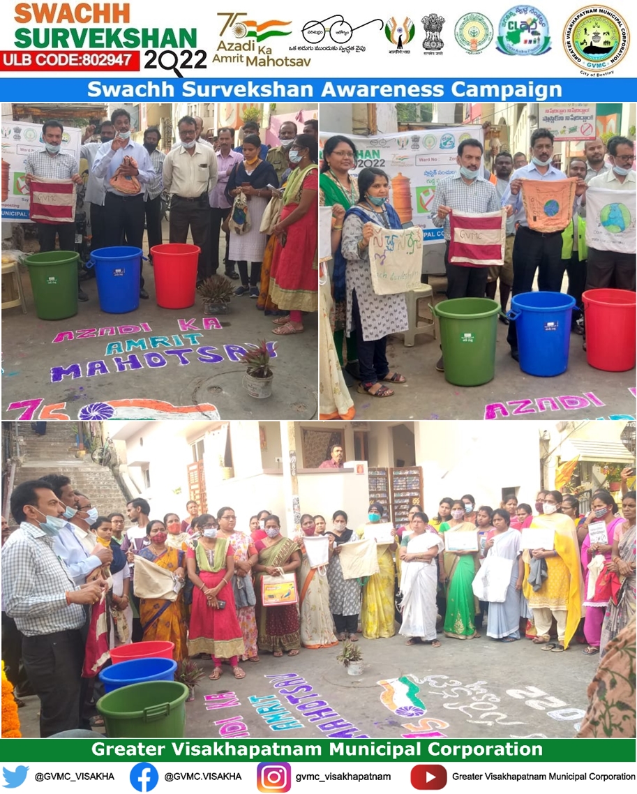 GVMC_VISAKHA's tweet photo. Awareness campaign to sensitize citizens on source segregation and single use plastic ban at Parvathi Nagar, Ward 11, Zone 2, GVMC, Visakhapatnam.

#SwachhSurvekshan2022Visakhapatnam 
#SwachhSurvekshan2022
#IsupportVizag
#Visakhapatnam
#AzadikaAmritMahotsav
#GarbageFreeCites https://t.co/S3nCS9NwsG