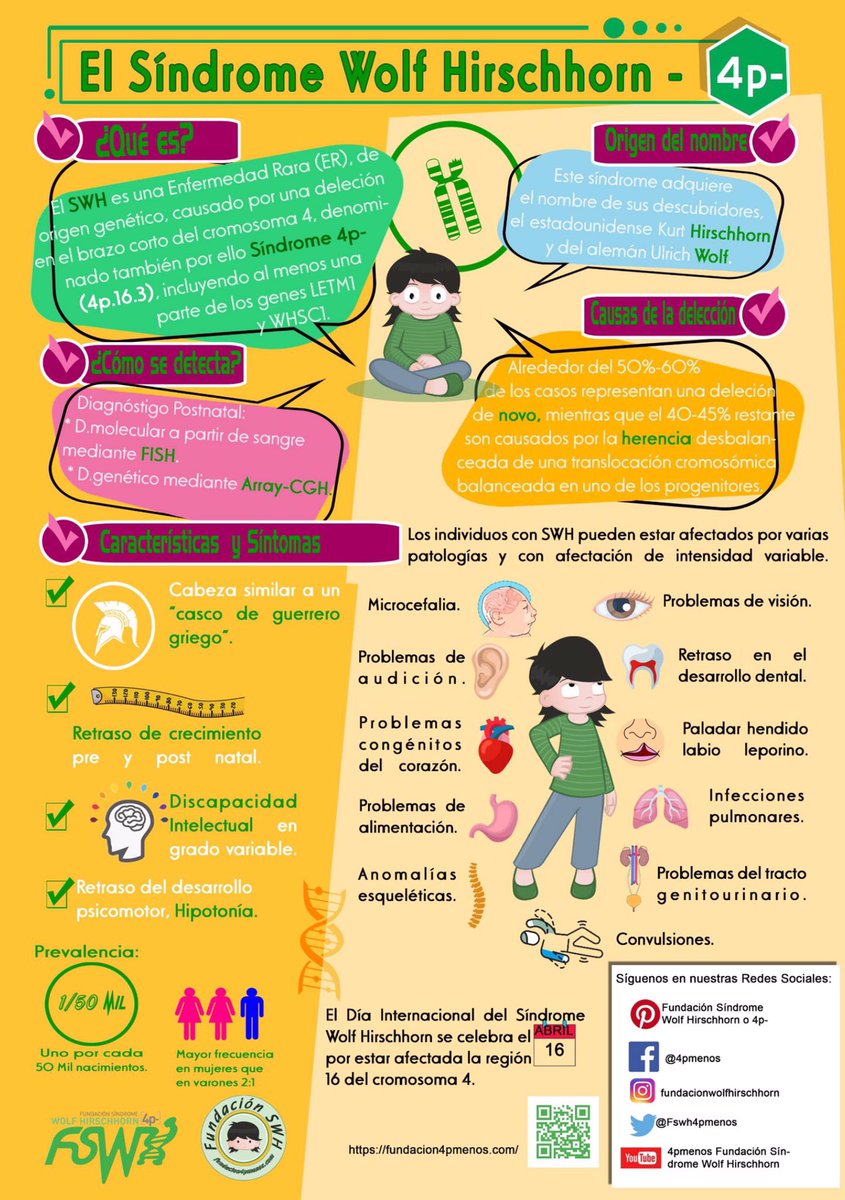 Es #DiaInternacionalSíndromeWolfHirschhorn
#WolfHirschhornSyndrome #WHS
En <a href="/AESWH/">Wolf-Hirschhorn</a> y <a href="/Fswh4pmenos/">Fundación Síndrome Wolf Hirschhorn o 4p-</a> luchan por la #Investigación, la inclusión, las terapias,…
La infografía muestra características de las personas con #SWH variables en grado e intensidad
➕👇
fundacion4pmenos.com