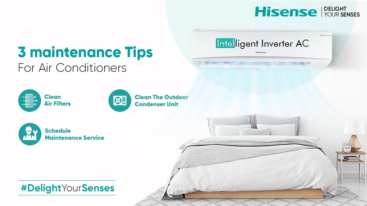 Following these quick and simple maintenance tips for your air conditioner will keep it at its optimum level of performance and make it even more durable.
Don't forget to schedule professional maintenance every six months of use, &  your #HisenseAC will always #DelightYourSenses https://t.co/L1C9AdLRPb