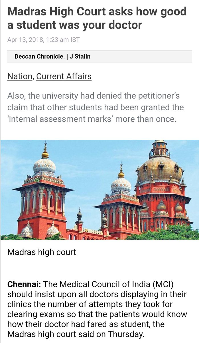 DrDatta_AIIMS's tweet photo. Madras HC: All Docs should display their Number of Attempts in Clinics!

Challenge Accepted! We don't have any problem!

But milords must also display their LLB exam marks during their sessions! So that we can make "informed choices" about accepting their judgement!

Fair enough? https://t.co/uDc9oWnLnI