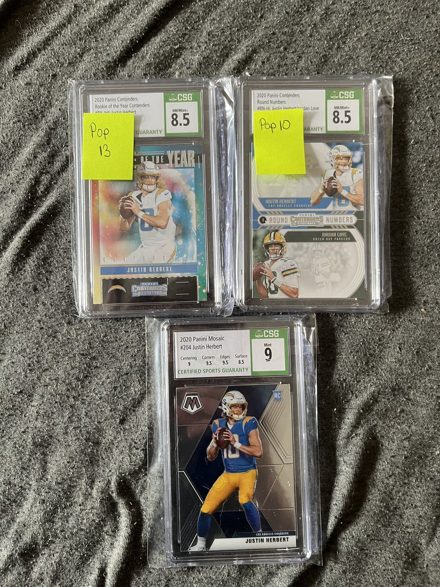 ValleyVlgCards's tweet photo. 4/15-17 #LotsOfDeals

Lot 12: Justin Herbert CSG Graded Rookie Lot with Mosaic &amp; Panini Contenders $60 for the lot or $40 for the Mosaic and $15ea for the Contenders https://t.co/6xlvM9RWbC