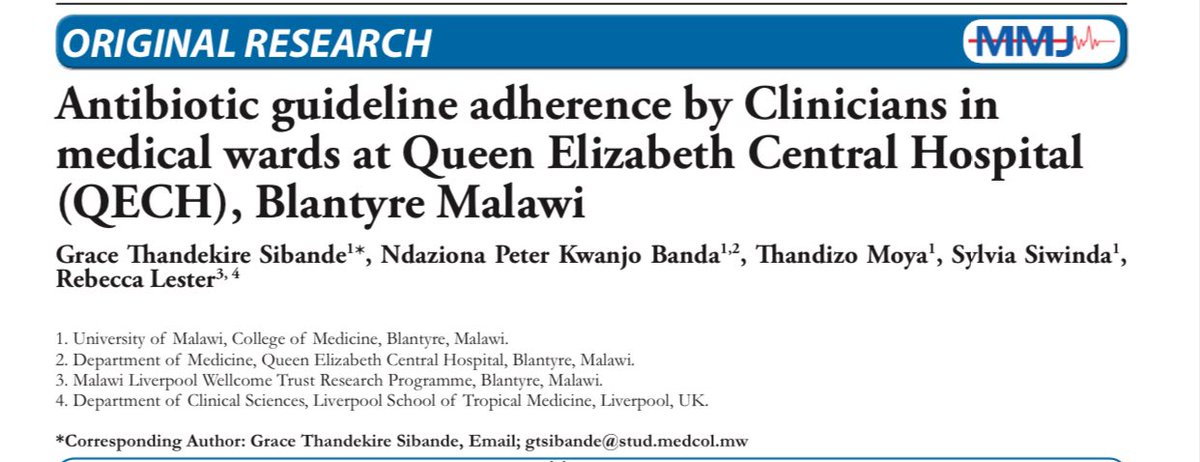 So excited to have my 1st, first author paper published in <a href="/MalawiMedJ/">MMJ</a> !

This was my undergrad research project which looked at Antimicrobial Stewardship.

Grateful to this team @rebecca_lester1 @MoyaThandizo <a href="/siwinda1/">siwinda</a> @npkBanda 

dx.doi.org/10.4314/mmj.v3…