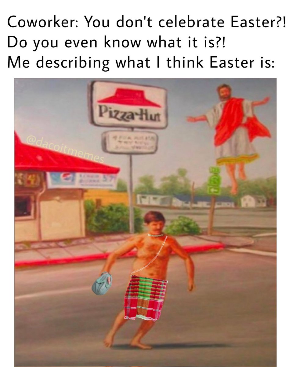 DacoitM's tweet photo. "I dunno...zombie Jesus wakes me up in the morning and chases me around till I find enough Easter eggs."
.
.
.
.
.
.
#harekrishna #iskcon #harekrishnamemes #dacoitmemes #kcmemes #easter #eastermemes #zombiejesus #zombiejesusday #jesusmemes https://t.co/jsxH9GA9Qm