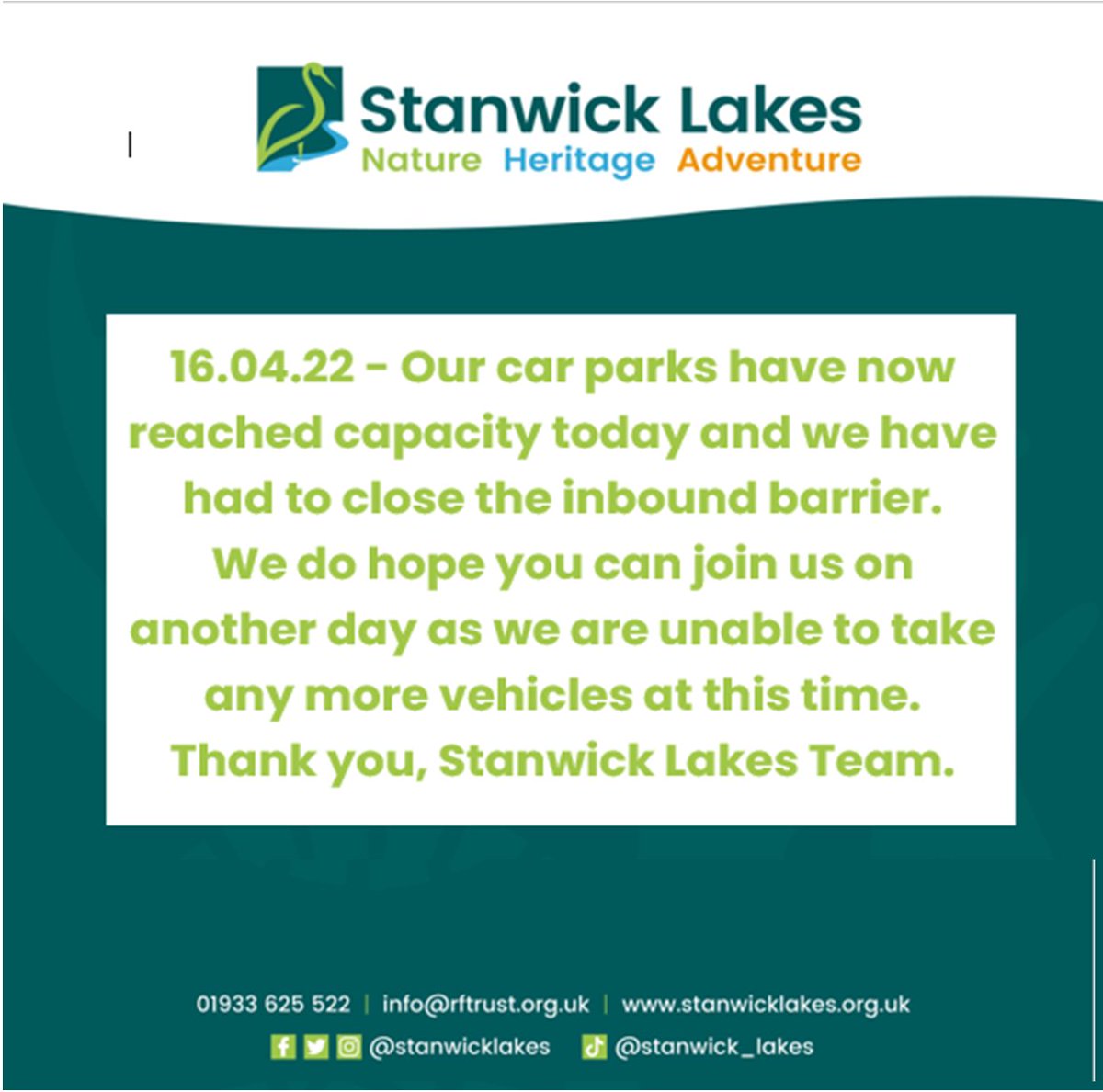Thank you, Stanwick Lakes Team.