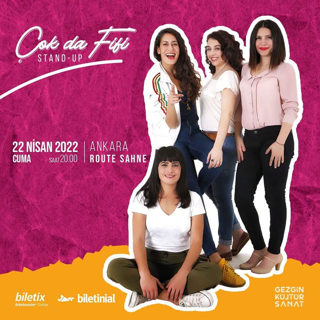 Türkiye’nin ilk kadın stand-up grubu <a href="/hatunlarstandup/">Çok Da Fifi - Stand Up</a> , sıra dışı ve kahkaha garantili gösterisiyle, yoğun istek üzerine yeniden <a href="/RouteAnkara/">Route</a> Sahnesi’ne konuk oluyor.

Detaylar ve etkinlik biletleri👉 <a href="/Biletix/">Biletix</a> ve <a href="/biletinial/">Biletinial</a> ‘da.