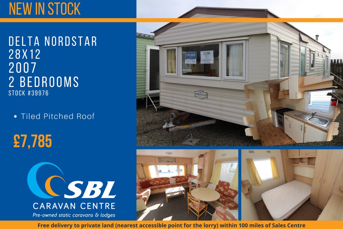 SBLcaravans's tweet photo. New in stock: Delta Nordstar 28x12 2 bed 2007. Tiled Pitched Roof. Stock number 39976. Price £7,785 https://t.co/TesOEr7tOh