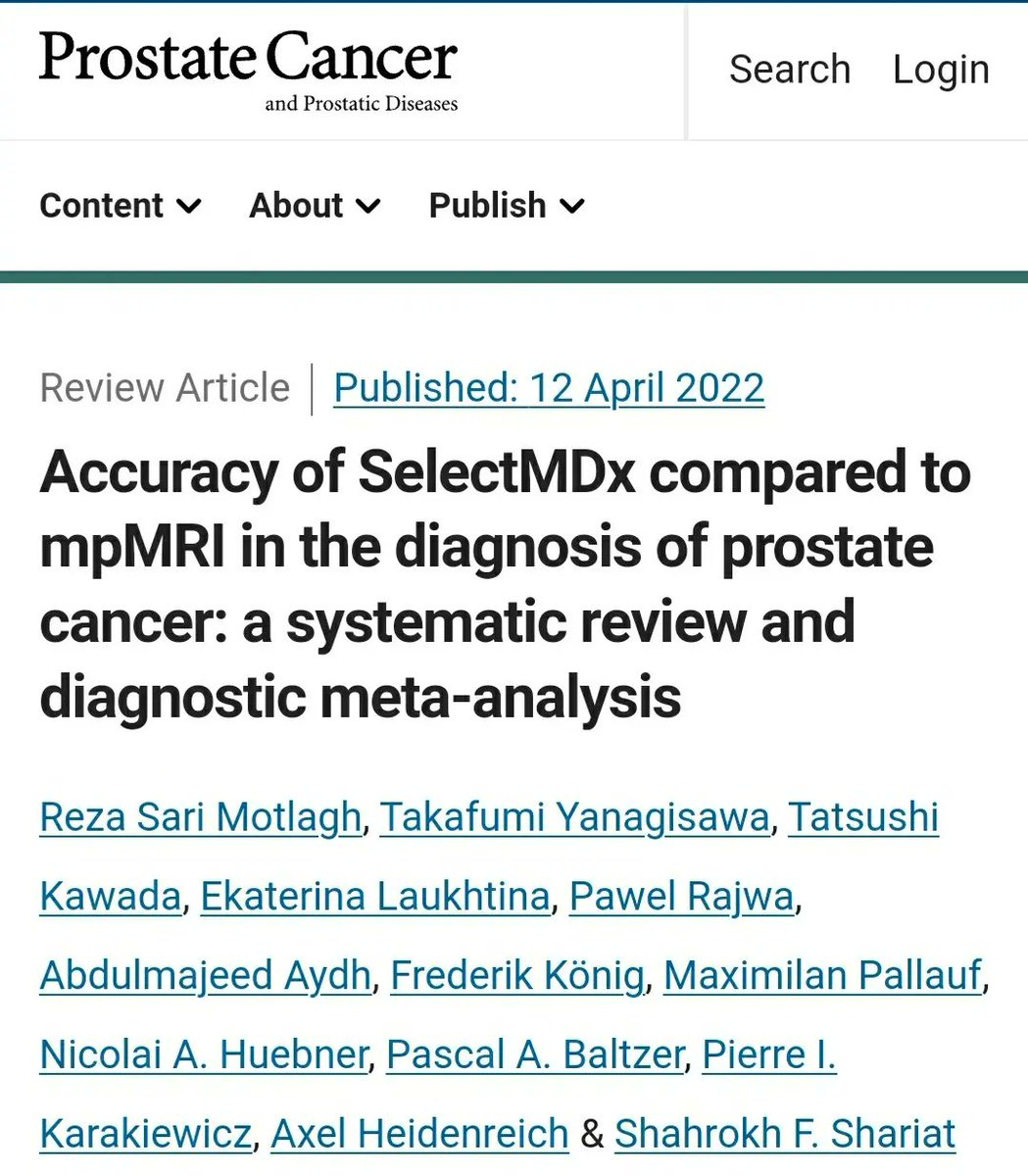RezaSariMotlagh's tweet photo. 💥Just published @pcan_journal
📊The performance of #SelectMDx is comparable to that of mpMRI with regards to #PCa and High grade PCa detection.
#prostatecancer
#MRI
#SelectMDx
https://t.co/1N1Zn0Fmet https://t.co/XXyzpusUgJ