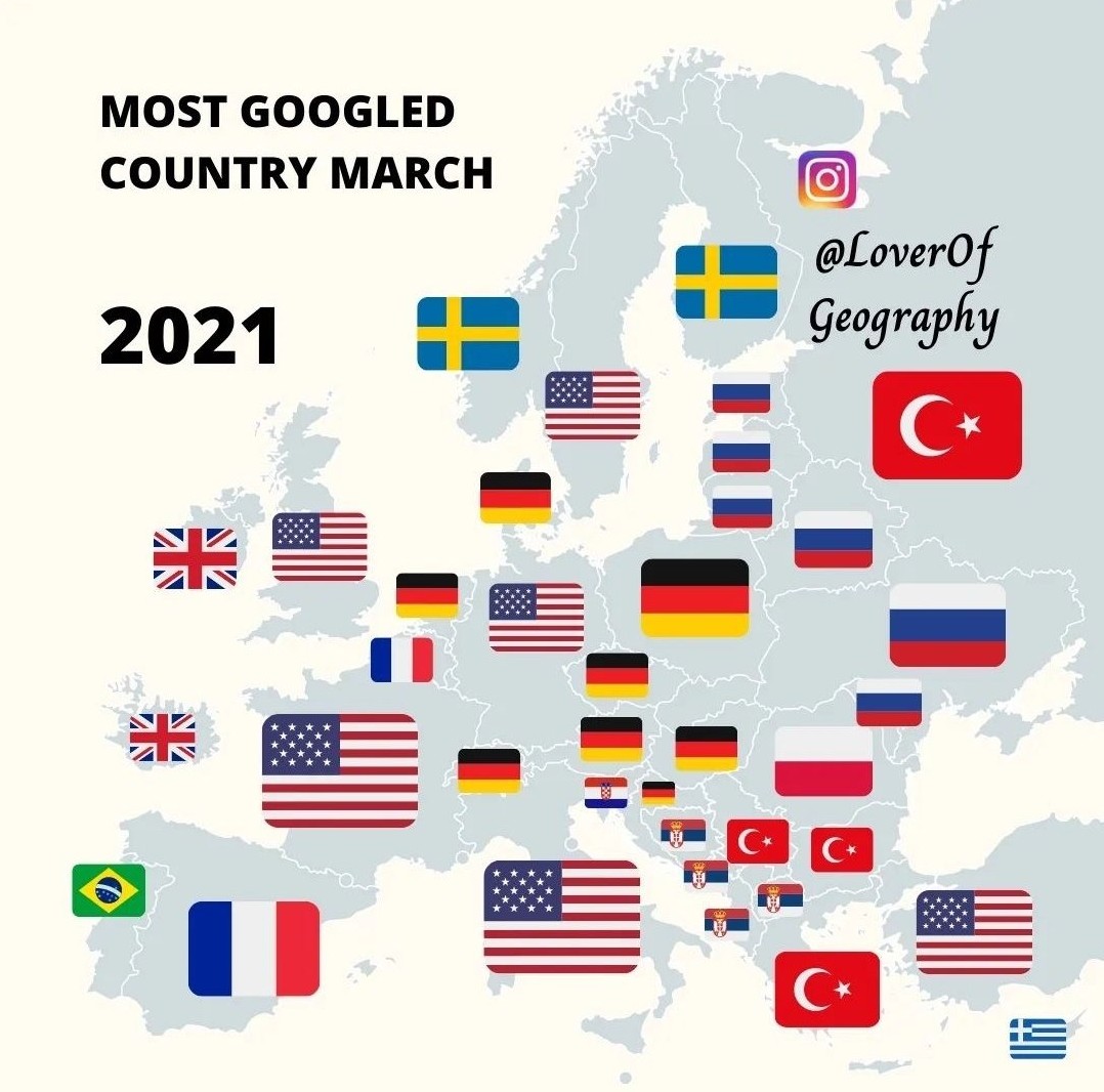 Ülkelerin Google'da en çok arattığı ülkeler (2021)