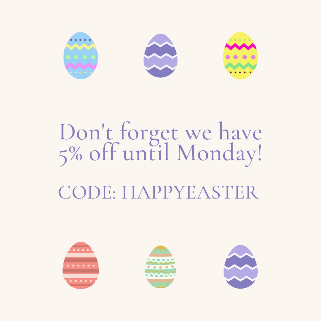 Happy Saturday! Make the most of 5% off in the online shop using the code HAPPYEASTER offer ends Monday. 

#eastersaturday #eastereggs #eastersavings #britishspring