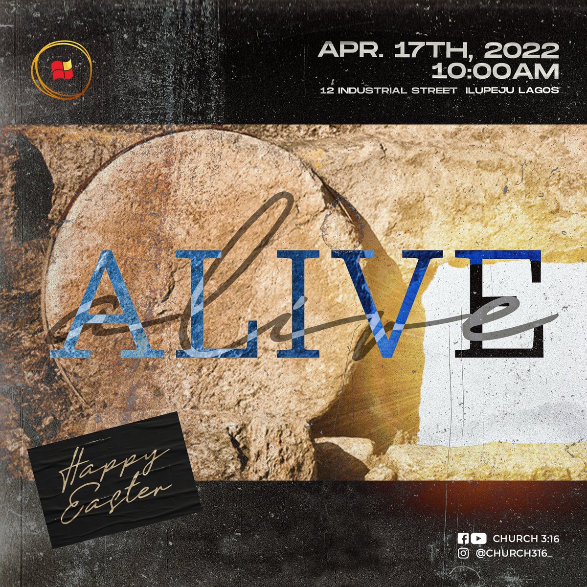 Church316's tweet photo. What better way to celebrate the RISEN CHRIST if not in His presence?
.
You don’t want to miss our special Easter service tomorrow.

Venue: 12, industrial street ilupeju 
Time: 10am
. https://t.co/jDgETJ1EUN