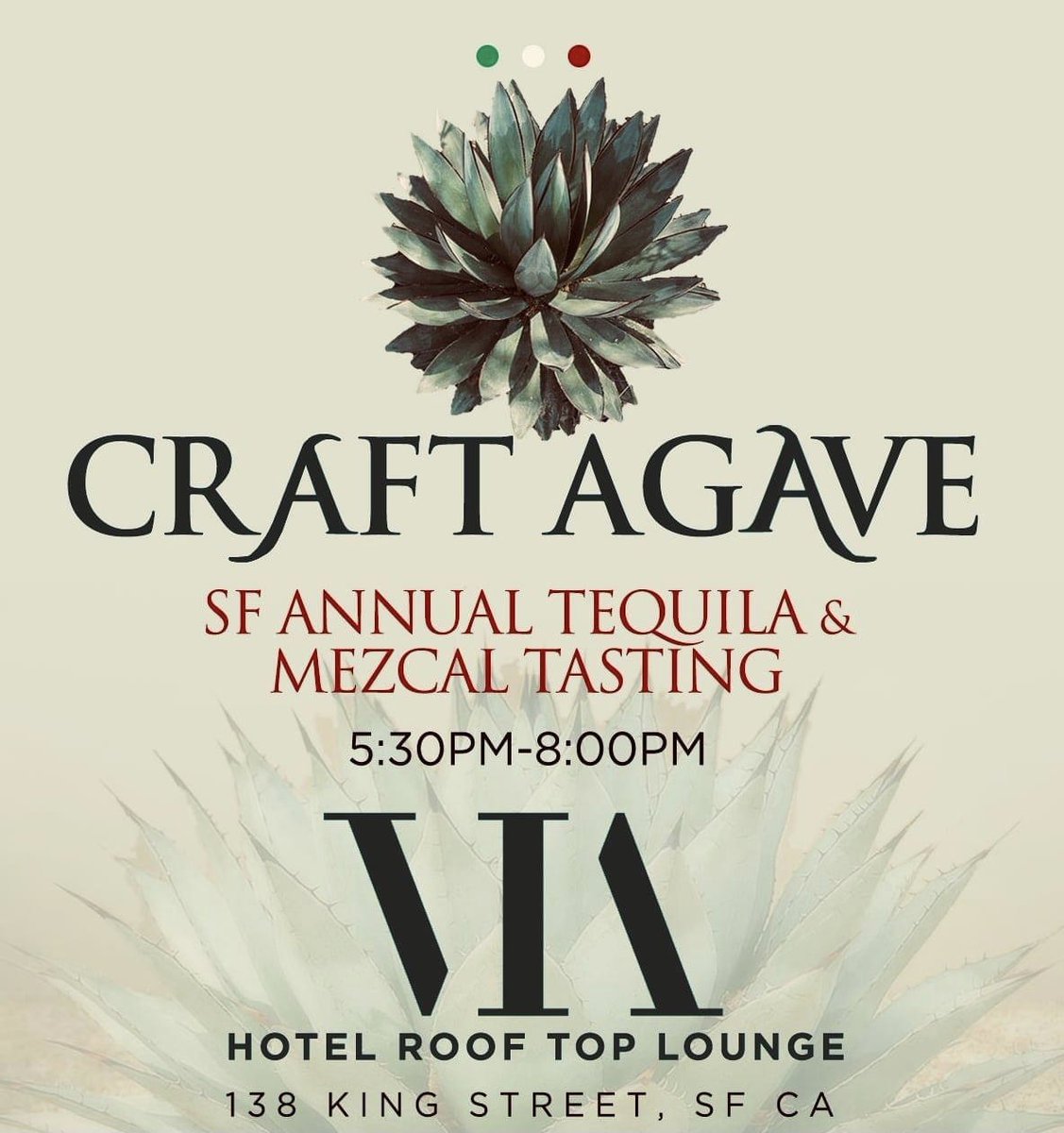 Join us for the  8TH ANNUAL CRAFT AGAVE TEQUILA &amp; MEZCAL TASTING at the Hotel VIA on Cinco de Mayo! 
TEQUILA :ArteNOM, Cimarron, Confianza, Don Pilar, Fuenteseca, Ocho
MEZCAL:Don Amado, El Recuerdo, Mal de Amor, Senorio, Vago.
jaffeevents.com