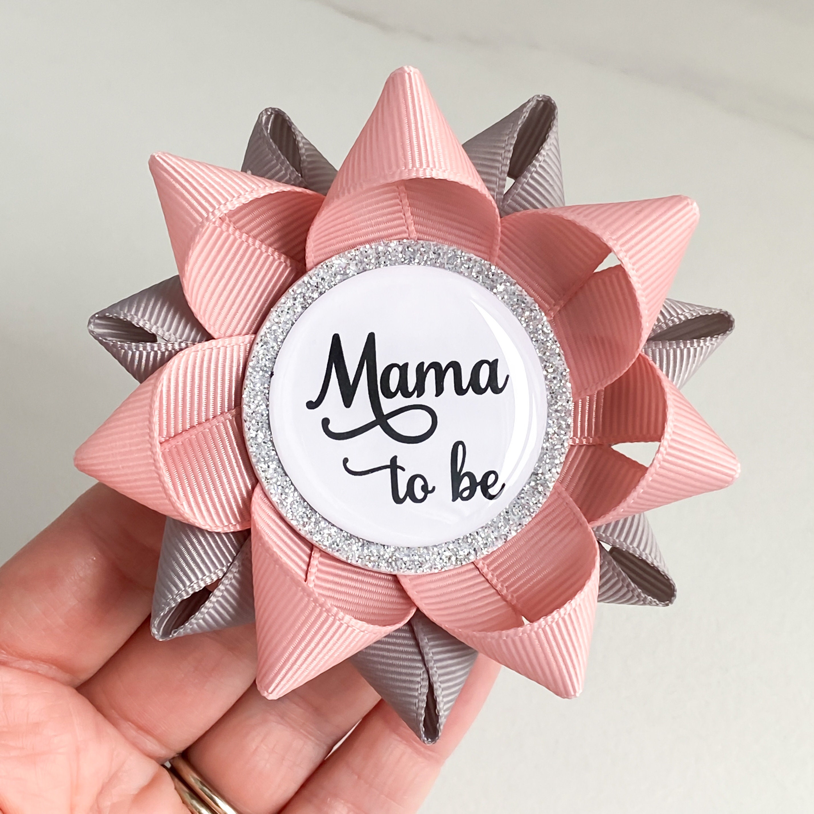 Petal Perceptions on X: Pink and Gray Baby Shower Ideas, Keepsake Gifts  for Guests, Mama to be Pin, Custom Baby Shower Pins, Papa to be, Blush and  Gray  #love # #shop #