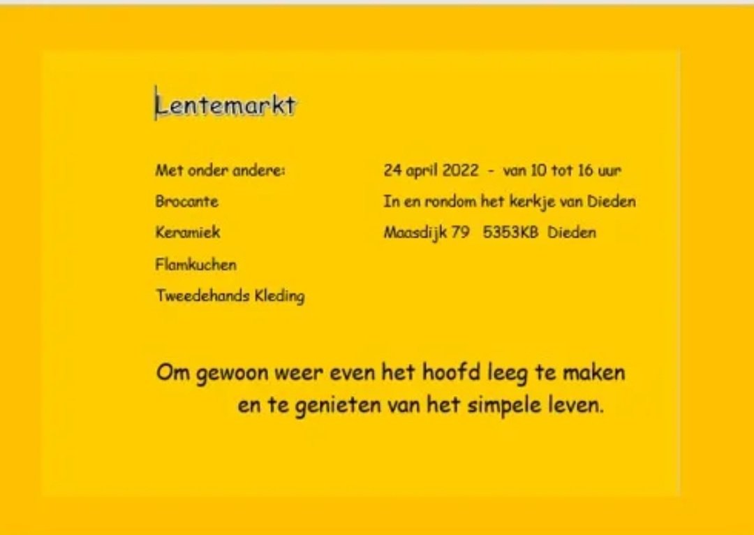 Gezellige #lentemarkt om en in het kerkje in #Dieden #casamagus. Ook <a href="/DatisOss/">Dat is Oss</a> <a href="/prtoerismerave1/">Toeristisch Informatiecentrum Ravenstein</a> 24 april