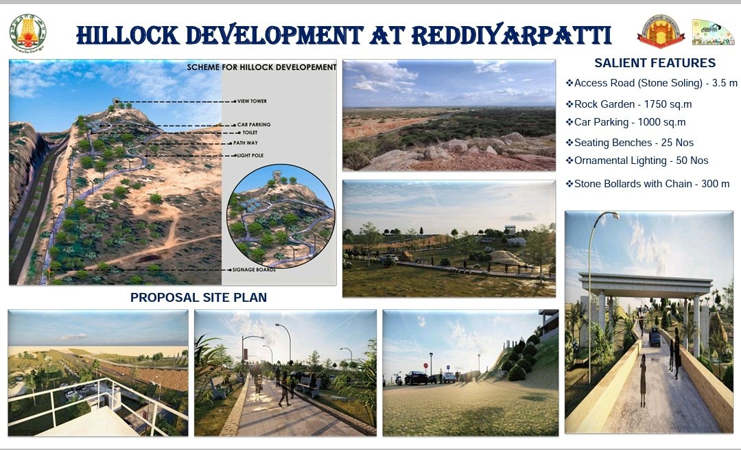 TirunelveliCorp's tweet photo. 🔸Rejuvenating Tourism Attraction Iconic Places in Tirunelveli City Municipal Corporation
▫️Construction of Hillock Development at Reddiyarpatti, Thirumal Nagar,  Melapalayam zone Ward no:19 under estimated cost of Rs.2.15 crore.
#Tirunelvelicorporation | #SmartCity | #Updation https://t.co/WquZzt9H7R
