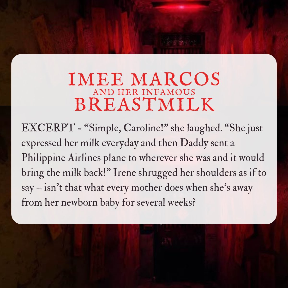 CPARGermain's tweet photo. The presidential dairy run was abducting the planes and flying Imee’s precious breast milk back to Manila. This is when it really dawned on us that the Marcoses lived on a totally different planet to the rest of us.
#caseno0921 #indiegame #pixelgames #murdermystery #neveragain https://t.co/qSO3WCt7mL